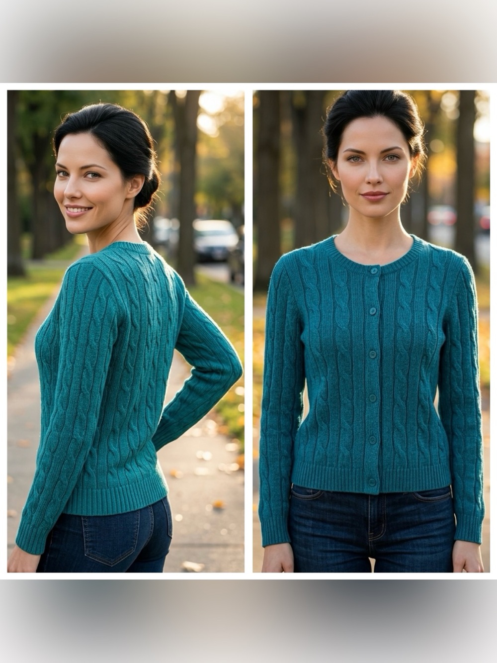 Appleseed's Women’s Sz petite XL Teal Green Cable-Knit Button Wool Cardigan Y2K